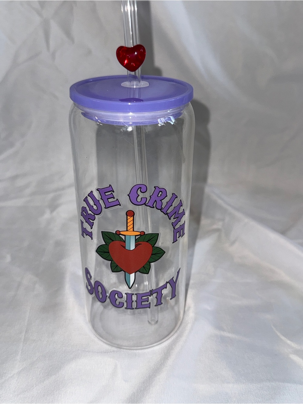 True Crime Society Purple Tumbler with Heart Straw - Picture 4 of 4